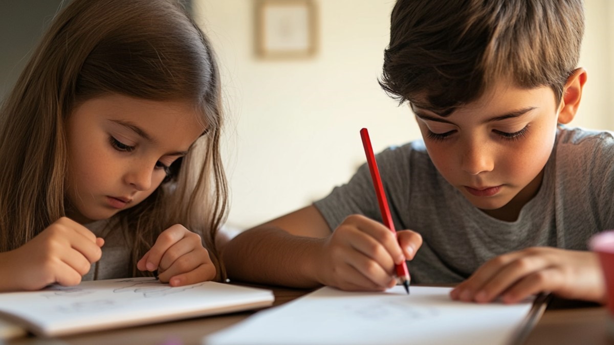 Deux enfants concentrés