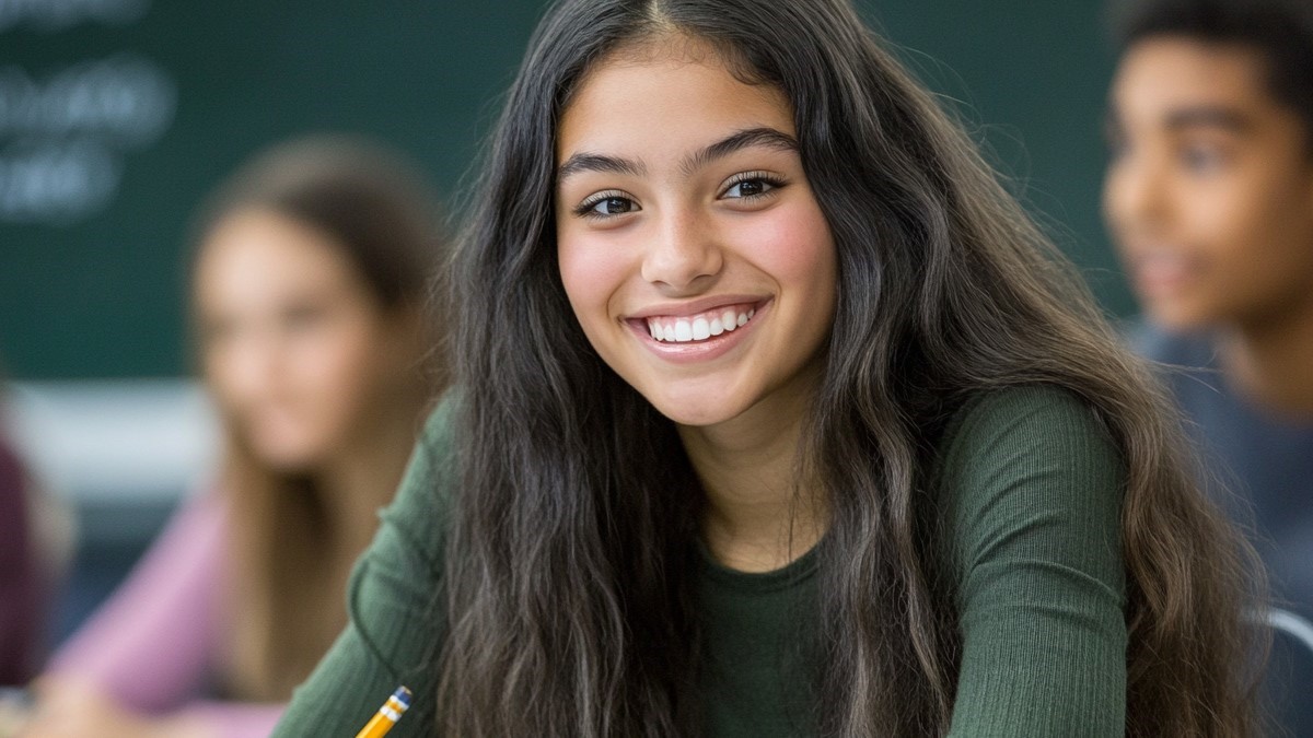 Étudiante souriante en classe